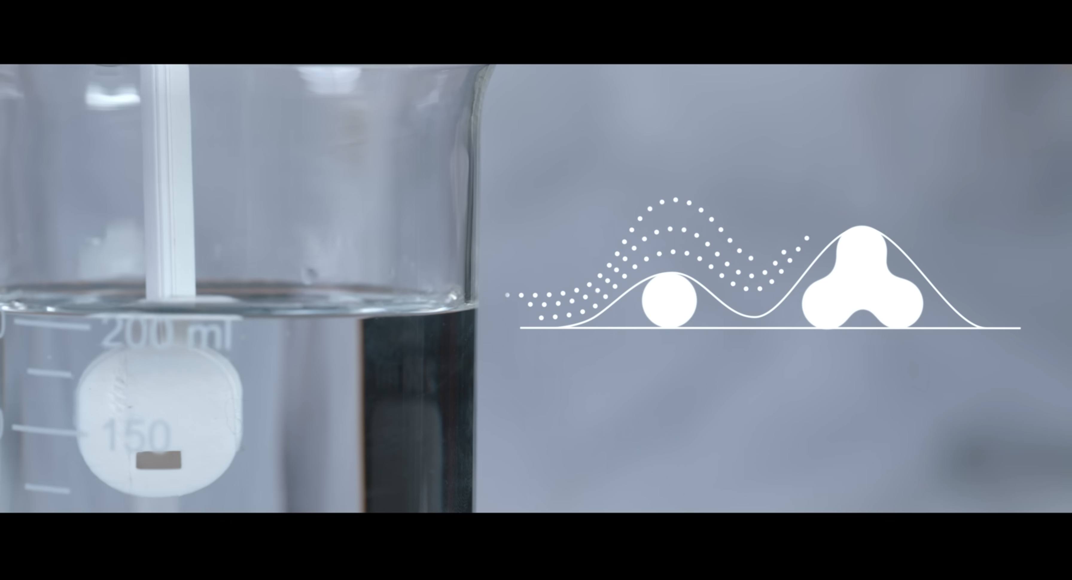 Lab beaker with a scientific visualisation overlay — visual benchmark for Episode 3.